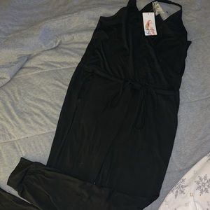 Women's Summer Casual Deep V Neck Sleeveless Drawstring Waist Jumpsuit